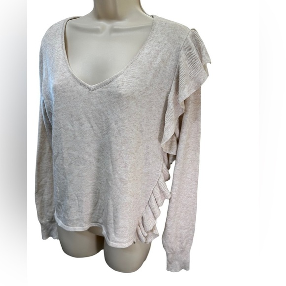 John + Jenn asymmetrical ruffled sweater in sand color - Picture 9 of 11